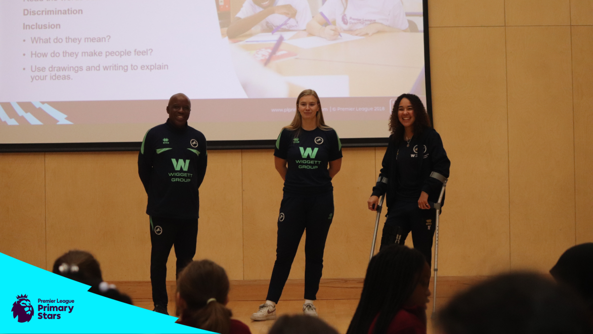Millwall Lionesses winger Sharna Giordani visited Rotherhithe Primary School as part of Black History Month