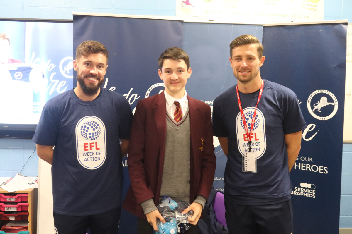 Millwall Community Trust (MCT) Ambassadors Tom Bradshaw and Ryan Leonard visit Conisborough College on Thursday afternoon.