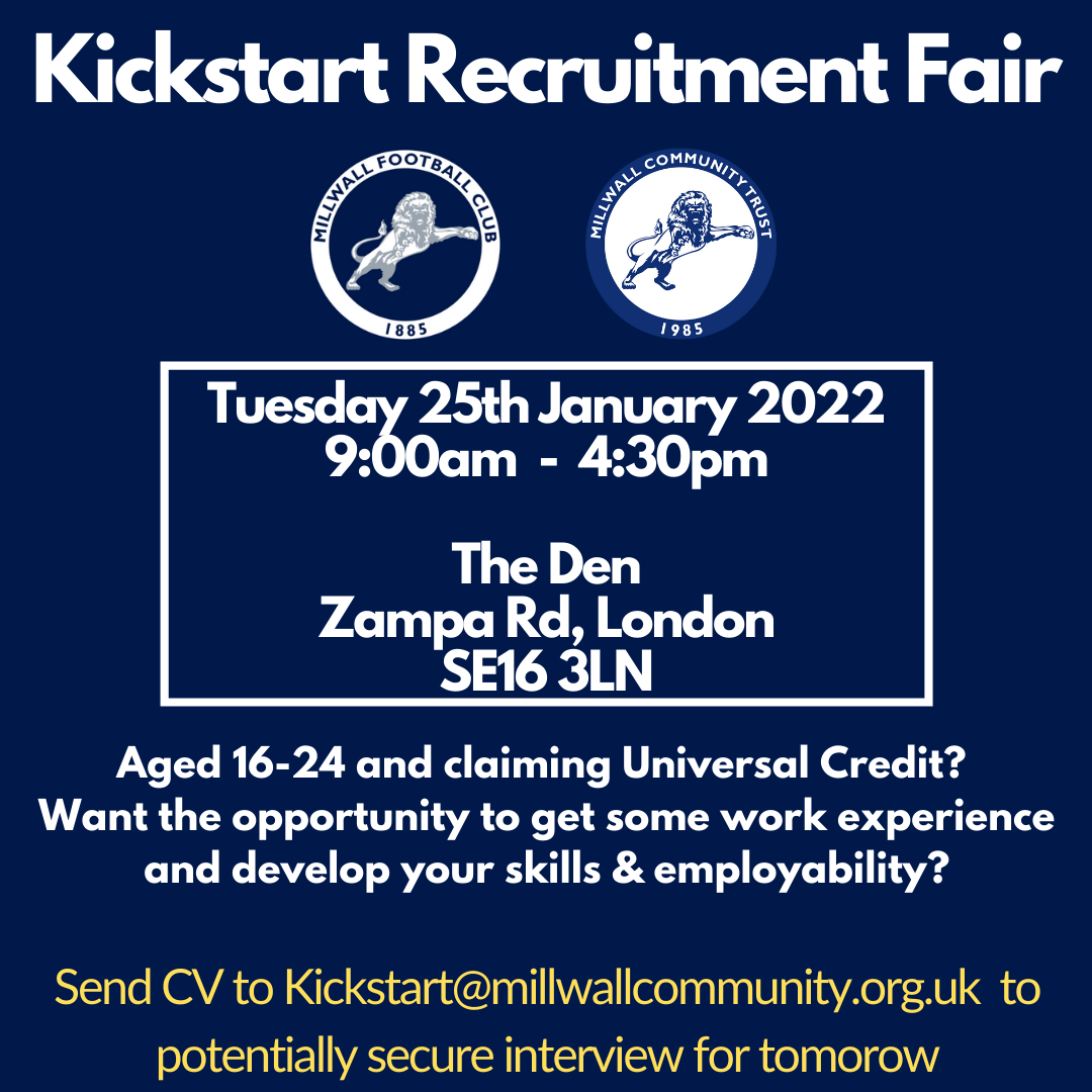 Millwall Kickstart Vacancies Recruitment Fair
